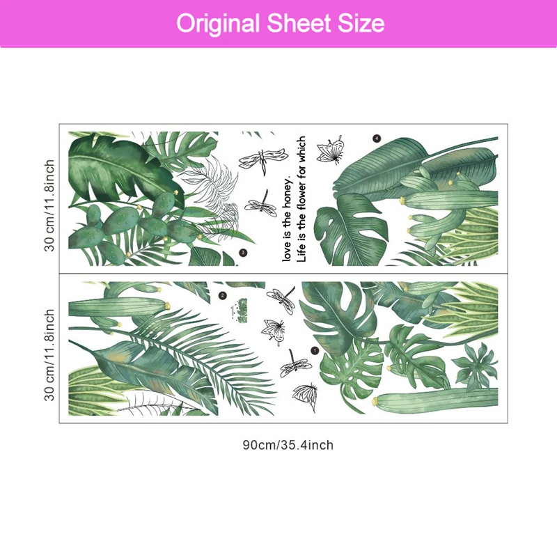 Зеленые листья Бабочка стрекоза наклейки на стену для магазина офиса украшение