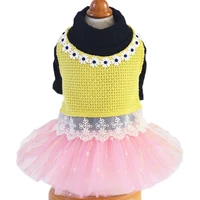 cute princess puppy clothes spring autumn knitted dog hoodies dress for small dogs chiwawa turtleneck sweatshirt sweaters skirts