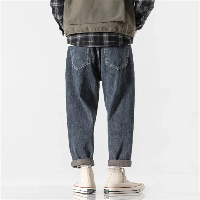 

Cargo Jeans Men Straight Pants Casual Tide Korean Fashion Streetwear Denim Trousers Loose Ankle Length Pants