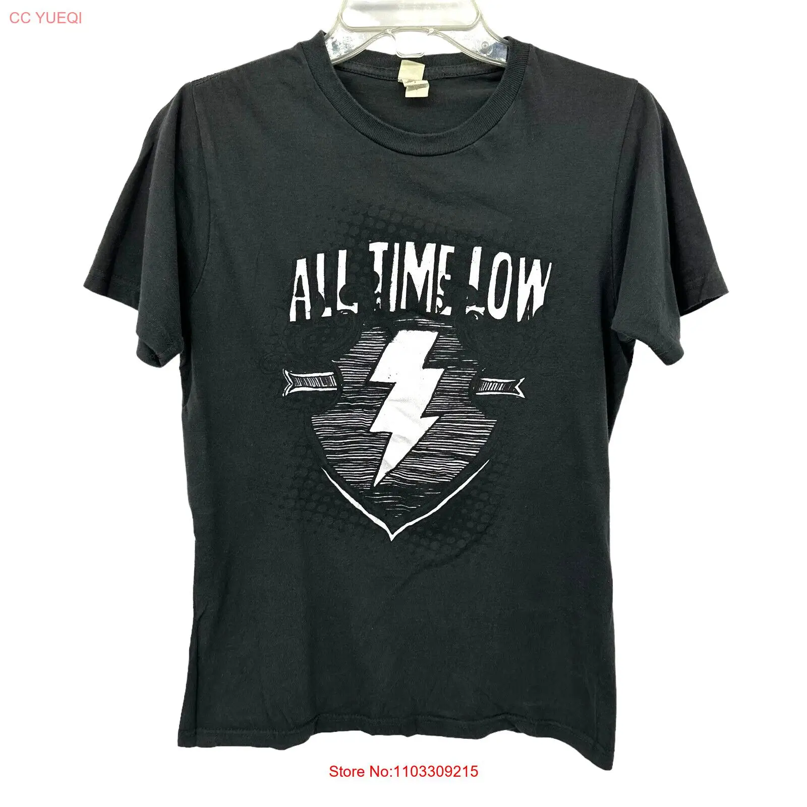 Мужская футболка All Time Low Lightning Bolt Shield размер с маленьким рисунком черный хлопок