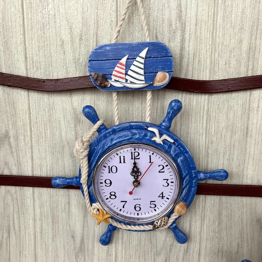 

Mediterranean Style Wall Clock Wooden Craft Ornaments Pilot Rudder Creative Clock For Bedroom Home Wall Hanging Clock Decoration