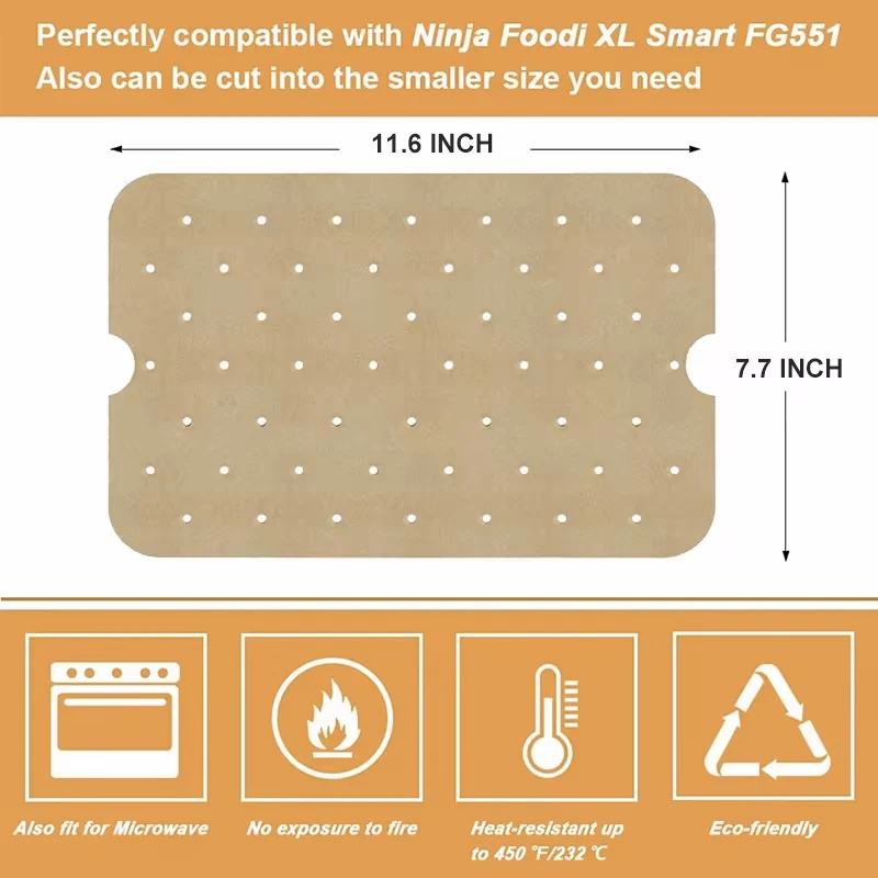 Фото Пергаментная бумага для фритюрницы для FG551 Ninja Foodi Smart XL 6-в-1, внутренний гриль, антипригарная перфорированная подкладка для аэрофритюрницы, инструменты для выпечки №2