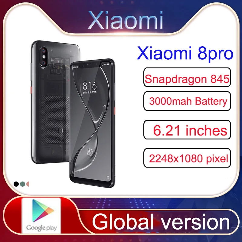 Xiaomi Mi 8 PRO smartphone Snapdragon 845 Android mobile phone fingerprint charging 18W 1080 x 2248Random color with gift