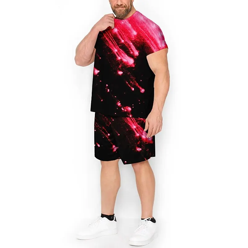 Men Clothing T-Shirt Suits Plus Size 3D Print Color Block Design Round Neck Fashion Designer Comfortable Short Sleeve 2 Pieces