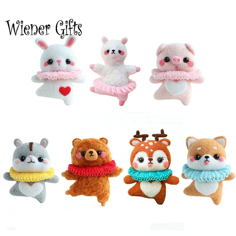 

Cute Ballet Bear Pig Animal DIY Wool Felt Kit Needle Poked Knitting Material Package Needlework Handmade Sewing Art Craft Gift