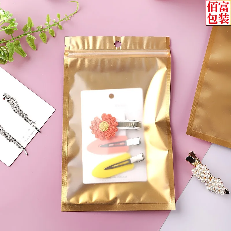 

500Pcs Gold Zip Lock Bags Pouches Electronic Retail Cosmetic Holographic Storag Clear Packaging Wholesale
