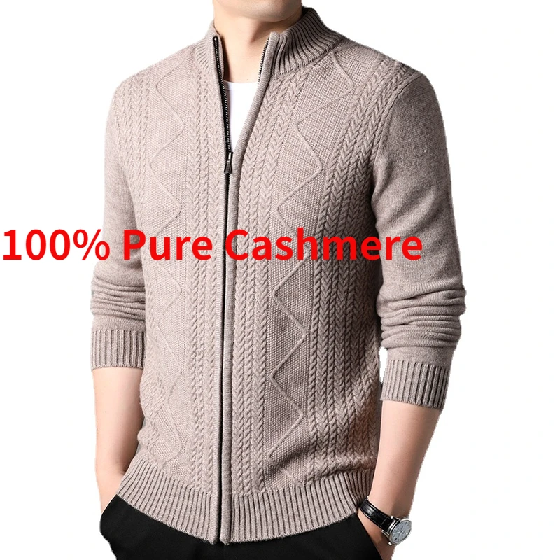 

New Arrival Winter High Quality Thickened 100% Pure Cashmere Zipper Knitted Cardigan Men's Sweater Coat Size XS S L XL 2XL 3XL