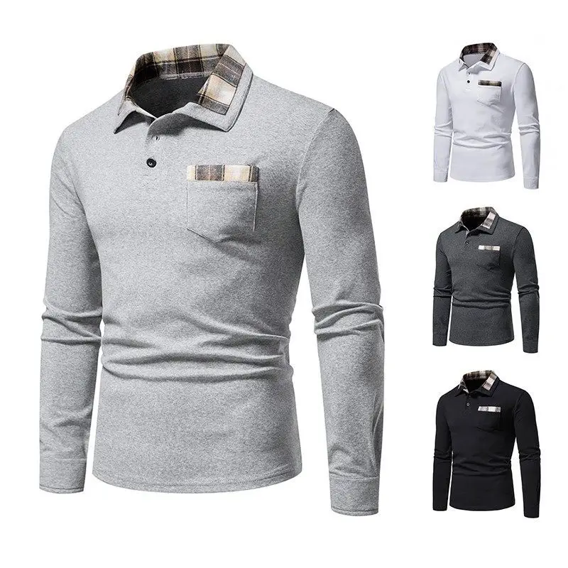 

Men's Casual Long Sleeve Lapel Polo Shirt Slim Fit Casual Pocket Trim Top