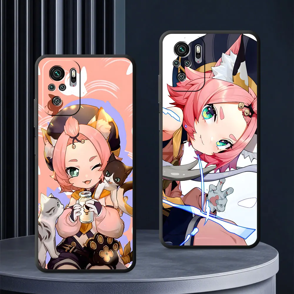 Фото Чехол для Xiaomi Redmi Note 13 12S 10 10S 12 Pro Plus 11 11E 8 8T 9 9S 7 11S 11T, черный мягкий чехол из ТПУ для телефона Genshin Impact Diona №1
