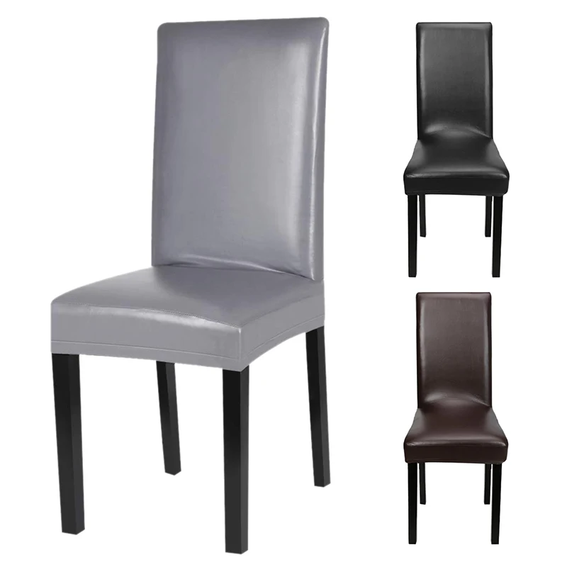

Dining Chair Covers, Solid Pu Leather Waterproof And Oilproof Stretch Dining Chair Cover Slipcover For Home Decorative