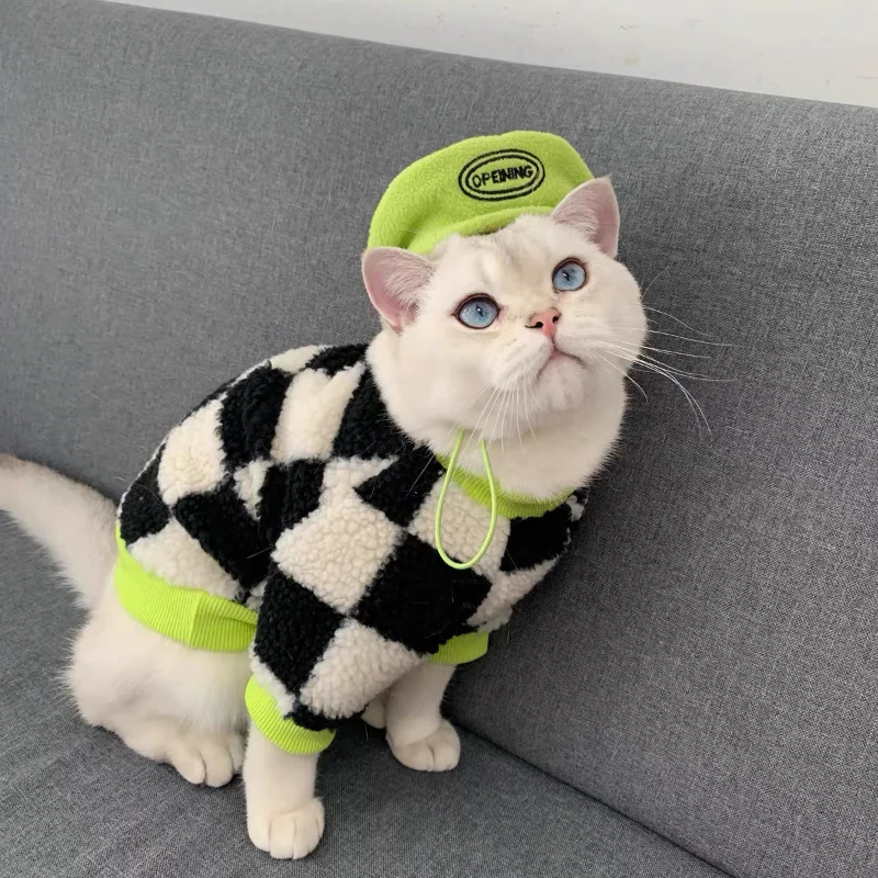 

Checkerboard Hoodie Pet Dog Clothes Fashion Velvet Clothing Dogs Small Cute Chihuahua Warm Autumn Winter Green Boy Mascotas