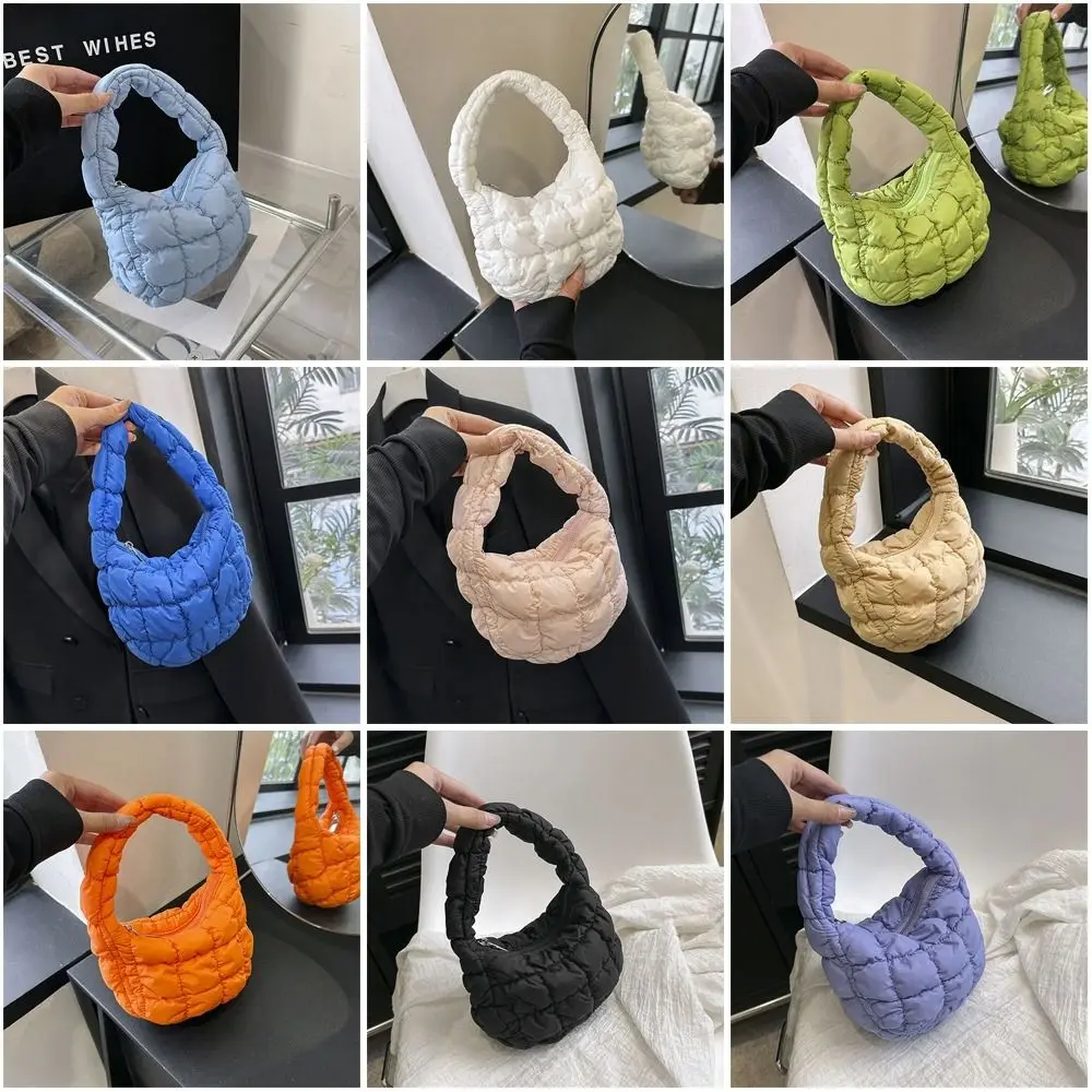 Office Worker Tote Storage Bag Space Cotton Pleated Plaid Women Shoulder Bag Fold Cloud Bag Mini Tote Bag Women Handbag