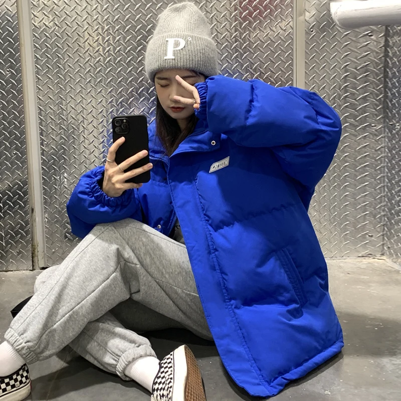 Winter Klein Blue Down Jacket Coat Cotton Coat Loose Large Size Winter Clothes Warm Women Harajuku Jacket Cotton Coat Women