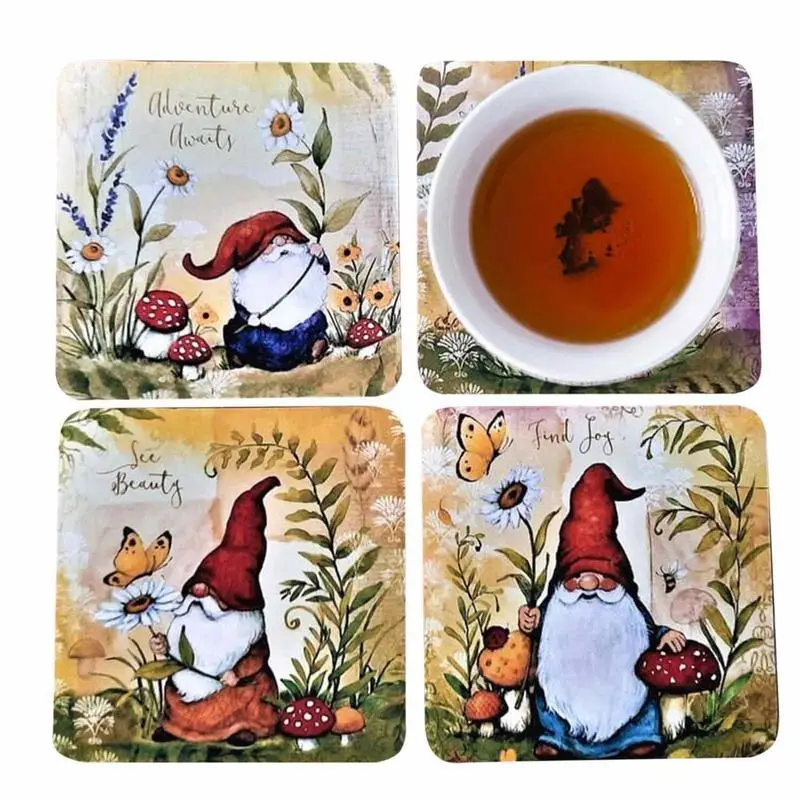 

Gnome Coaster Acrylic Dwarf Cup Pad Cute Gnome Coaster 4 Pcs For Drink Cup Holder Mat Gnome Car Coasters Decorations For Home