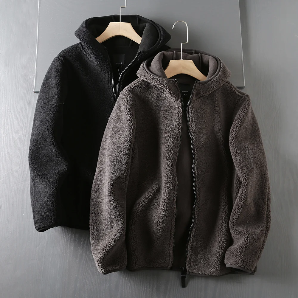 

Thickened Grain Velvet Men's Clothing Imitation Lamb Fleece Hooded Outdoor Fitness Sports Running Trekking Tooling Casual Jacket