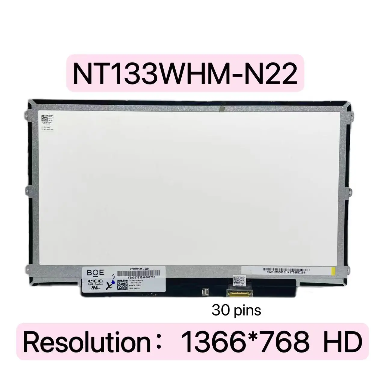 

For Boe NT133WHM-N22 LED LCD Display 13.3" 30pins HD 1366X768 Matte 47% NTSC Replacement Screen