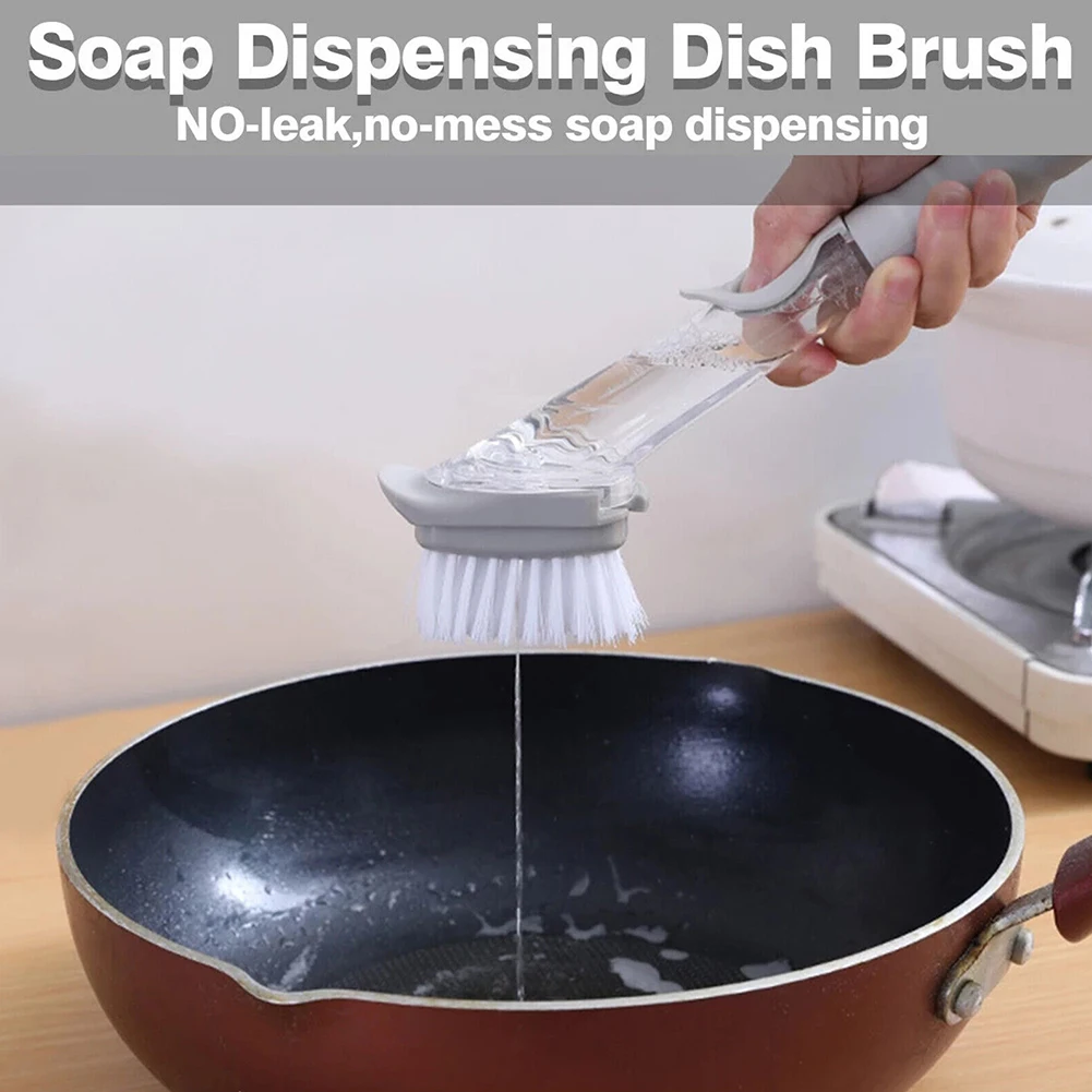 

Kitchen Dish Clean Brush Long Handle Cleaning Brush Dish Bowl Washing Sponge With Liquid Dispenser Dish Scrubber Brush