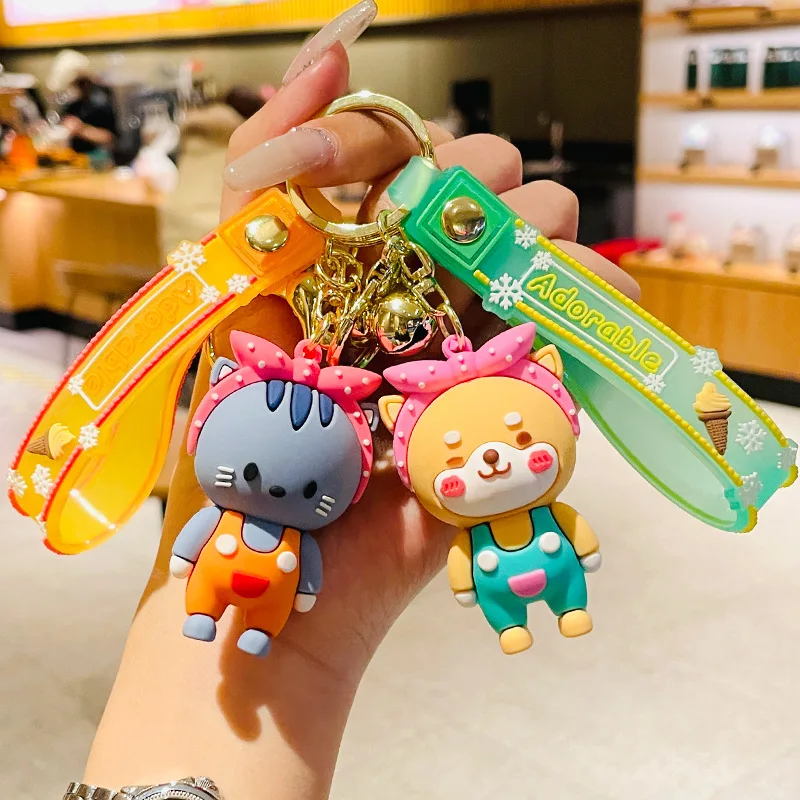 

Cute Fashion Keychain Cartoon Hairband Animal Key Ring Rope Car Accessories Gift Mom Couple Bear Pendant Wholesale