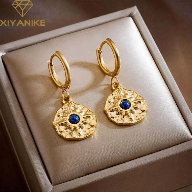

XIYANIKE 316L Stainless Steel Earrings for Women Round Gold Color Pendant Vintage Simple Punk Chic Birthday Jewelry Gifts Серьги
