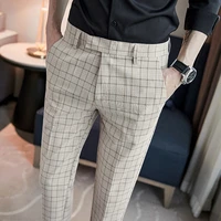 2022 suit trousers for men dress pants slim fit brown pants plaid wide leg pants casual for men chinese streetwear fashion pant