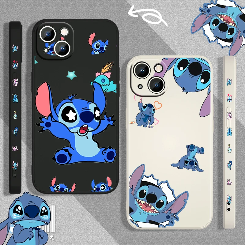 

Cartoon Stitch Cute For Apple iPhone 13 12 Mini 11 Pro XS MAX XR X 8 7 6S SE Plus Liquid Left Rope Phone Case Cover Capa Coque