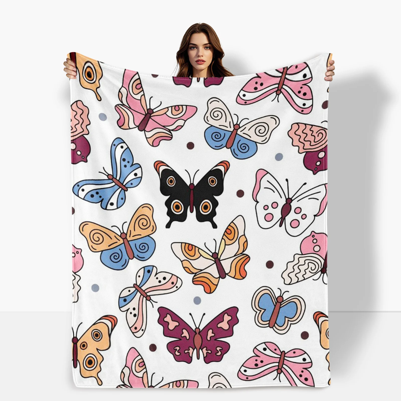 Стильное художественное одеяло с линией бабочки и черным дизайном на белом фоне