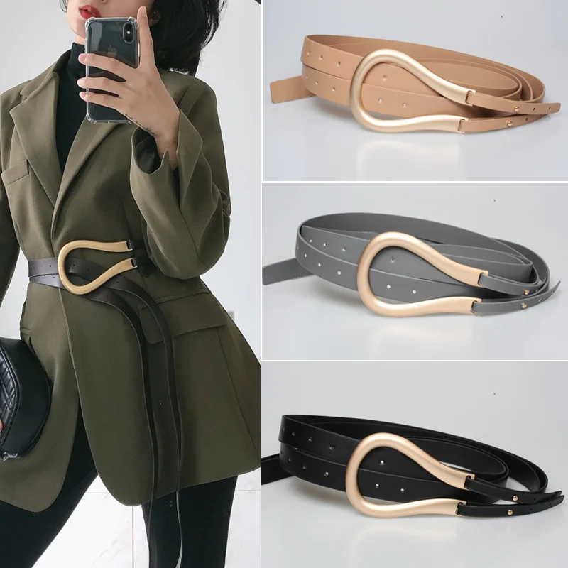 2022 Fashion Casual PU Leather Women's Belts Hit Color Novelty Double Long Belt for Female Accessories Tide