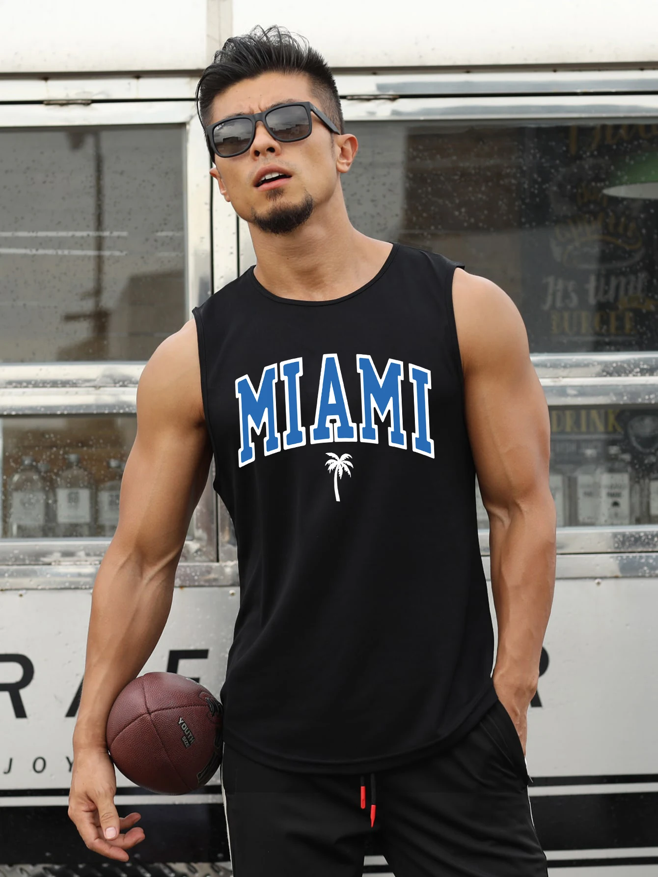 

Funny Miami Beach Letter Printed New T-Shirt Men Summer Running Sleeveless Tops Sports O-Neck Oversized Loose Fit Tank Tops Man