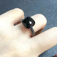 Pomellato Ring 11.6mm Big Stone Black Onyx Ring Inlay Black Zircon With Black Gun Plated Crystal Ring For Women Jewelry Gift