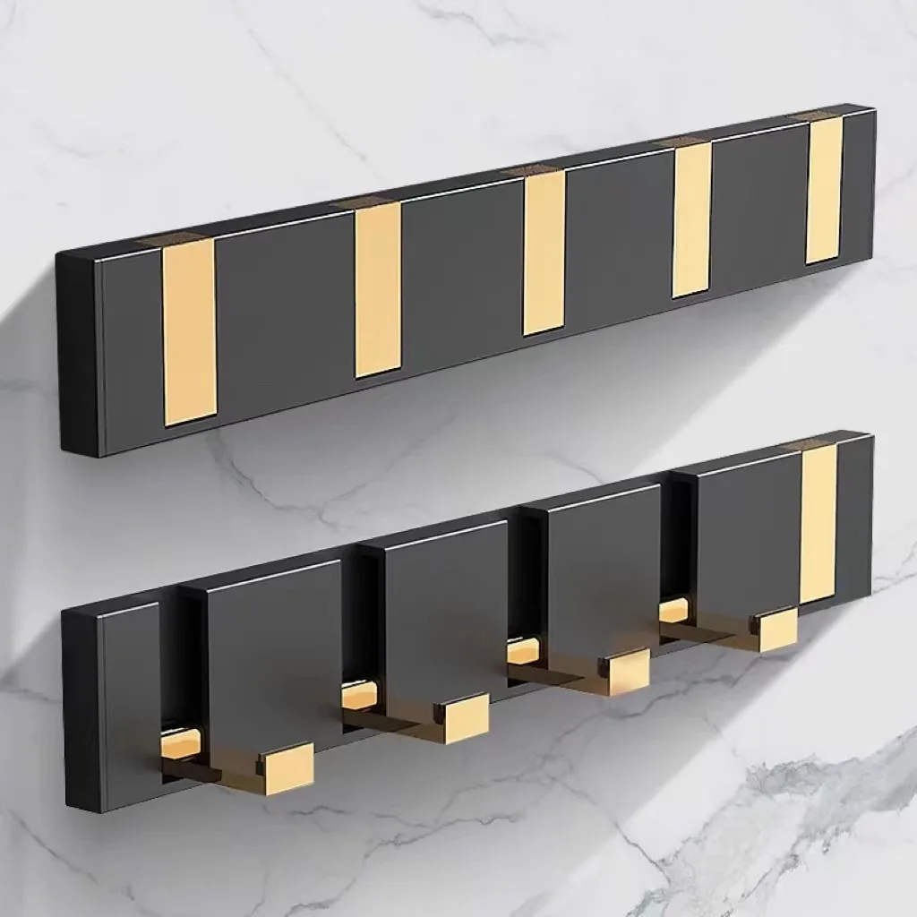 

Black Golden Robe Hooks Folding Towel Hanger Installation Wall Hooks Coat Clothes Holder for Bathroom Kitchen Bedroom Hallway