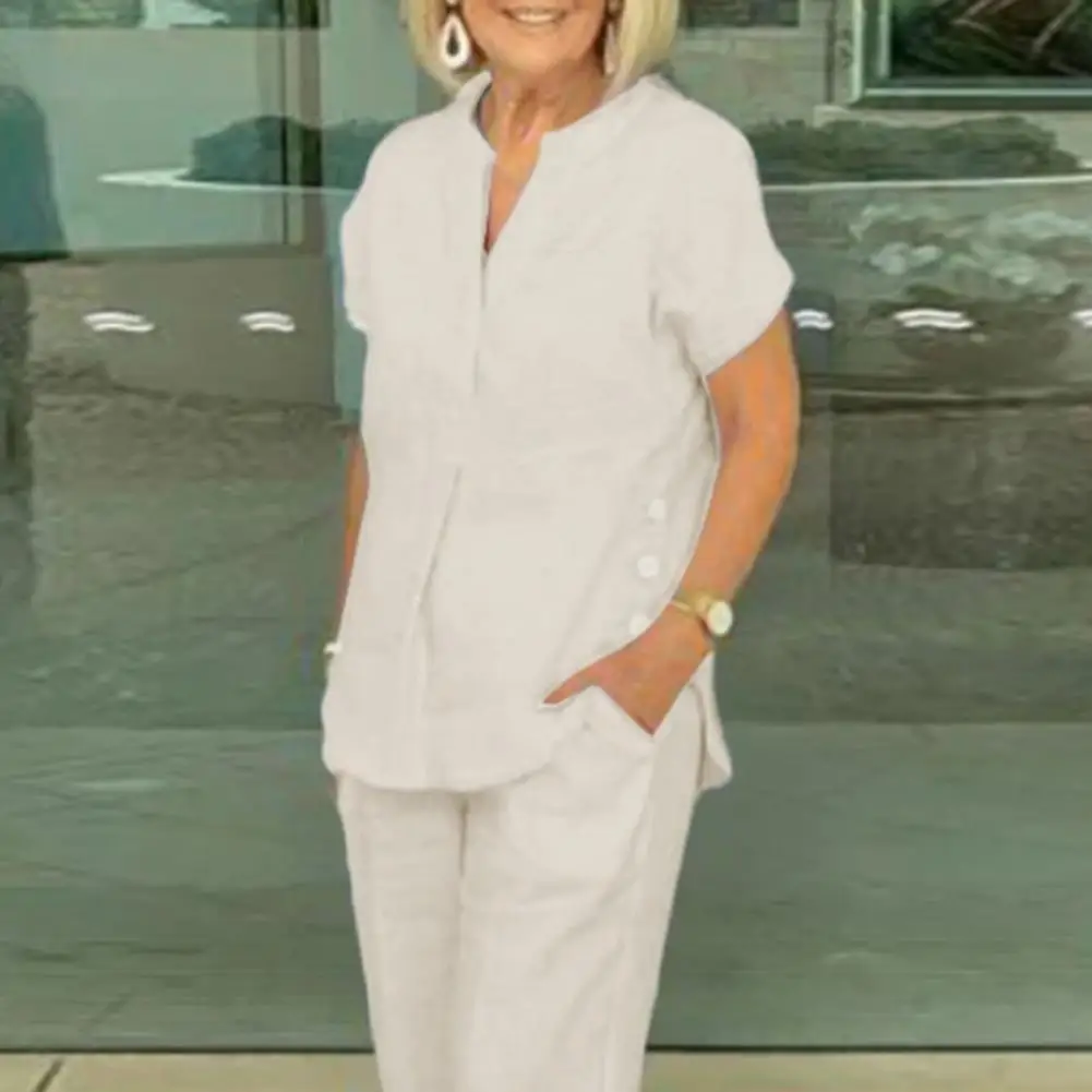 Женская блузка и брюки комплект из двух предметов с коротким рукавом на