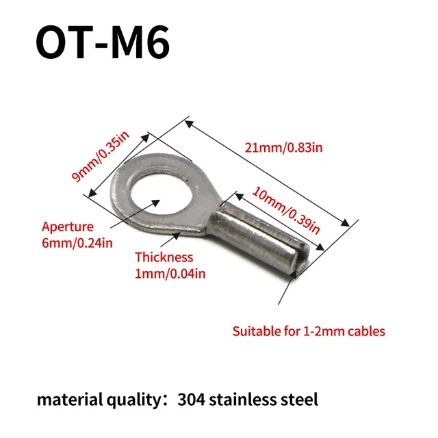 Обжимные клеммы из нержавеющей стали 304, М3-М10, для кабелей 1-2 мм, 100/200 шт
