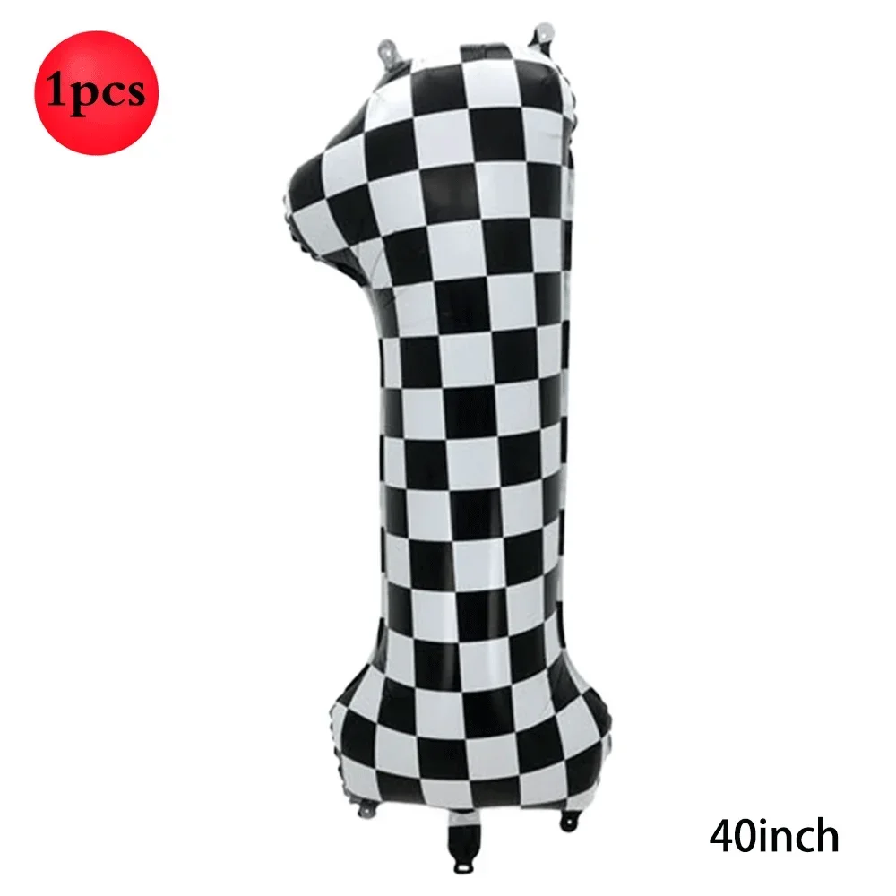 

40Inch Checkered Digital Balloon Large Black and White Number 0-9 Foil Balloons for Race Car Birthday Motor Party Decor Supplies
