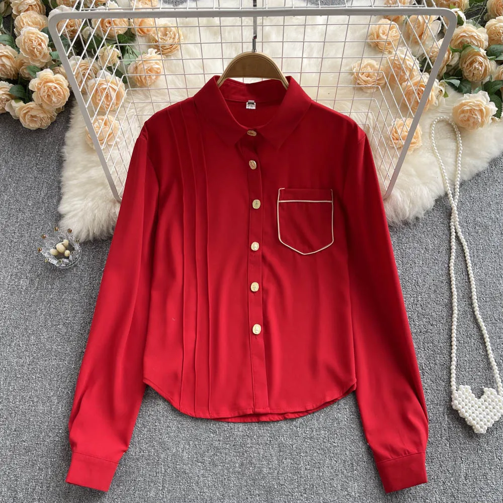 

French Chic Blouse Red Shirts Women Button Loose Shirt Tops Female Casual Ladies Blouses Autumn and Spring Blusas Dropshipping