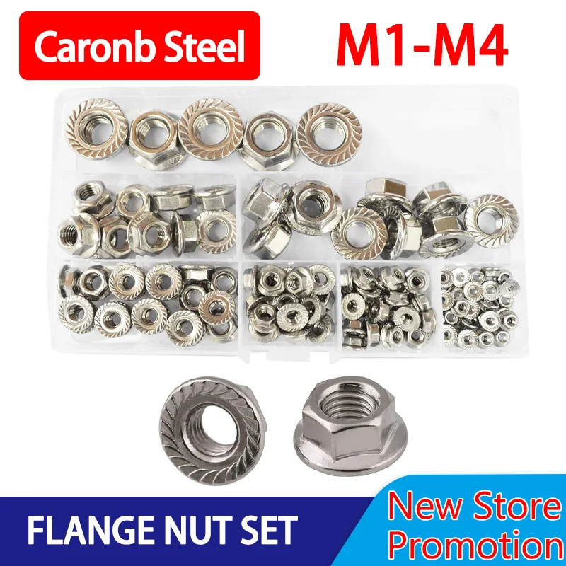 

M3 M4 M5 M6 M8 M10 M12 304 Stainless Steel Flange Nut Set Hexagon Metric Threaded Hex Pinking Slip Locking Nuts Assortment Kit