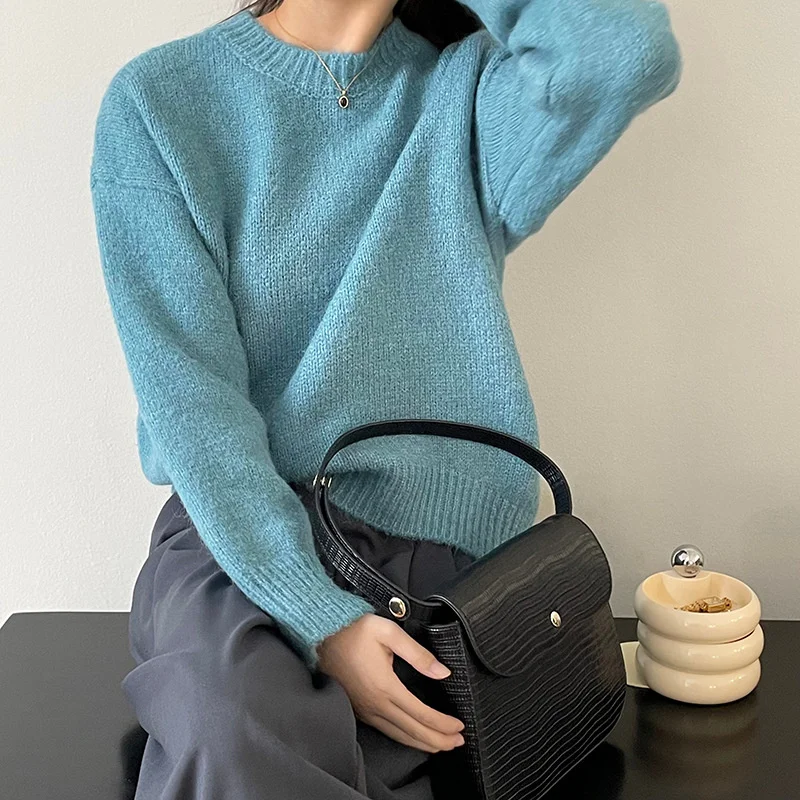 

Women's Crewneck Relax Fit Loose Sweater Warm Casual Jumper