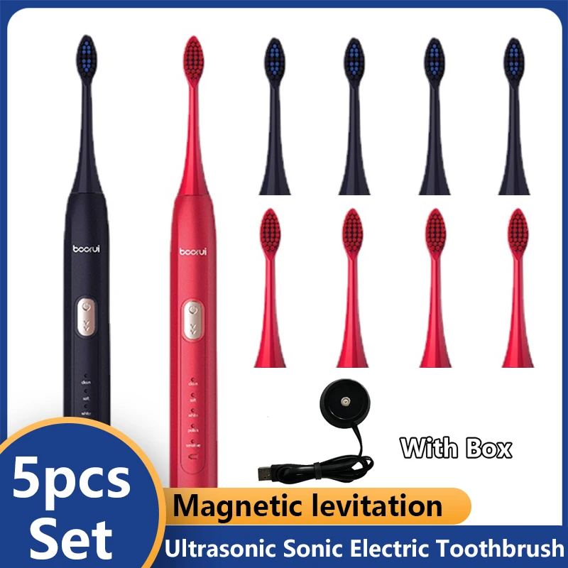 

5 Modes USB Charger Replacement 4 Brushes Heads IPX7 Waterproof Smart Timer Teeth Dental for Adult Sonic Electric Toothbrush