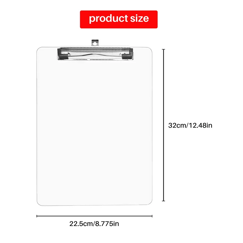 

6 Pack Plastic Transparent Clipboards Strong 12.5 x 8.8 Inch Clip Boards Board Clips Writing Pad