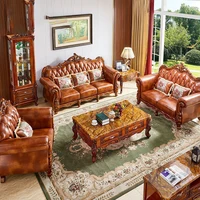 American-style Solid Wood Leather Sofa European-style Leather Sofa First Floor Leather Living Room Furniture Postage At Home