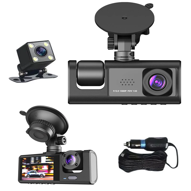 

Car portable 3 lens three recording tachograph 1080P HD night vision car in front of the car after the car video
