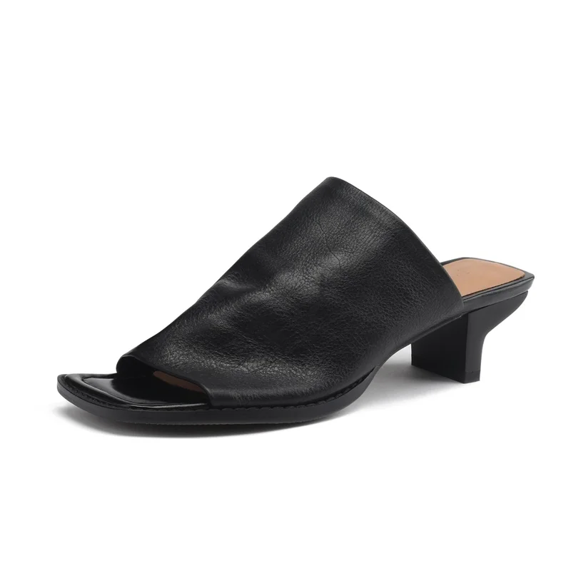 sexy peep toe slippers women luxury sandals summer soft cow leather fashion party dress shoes woman high heels slides for woman