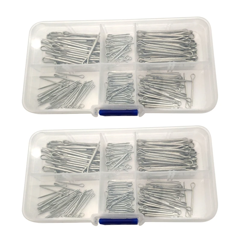 

350Pc SPLIT PINS Cotter Fixings Set Assorted Sizes Zinc Plated Steel Hard Case