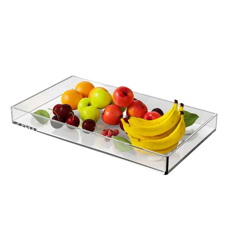 

Acrylic Serving Trays Rectangular Teacup Tray Lucite Bread Container Hotel Dinner Plate With Handles Multifunctional Rack