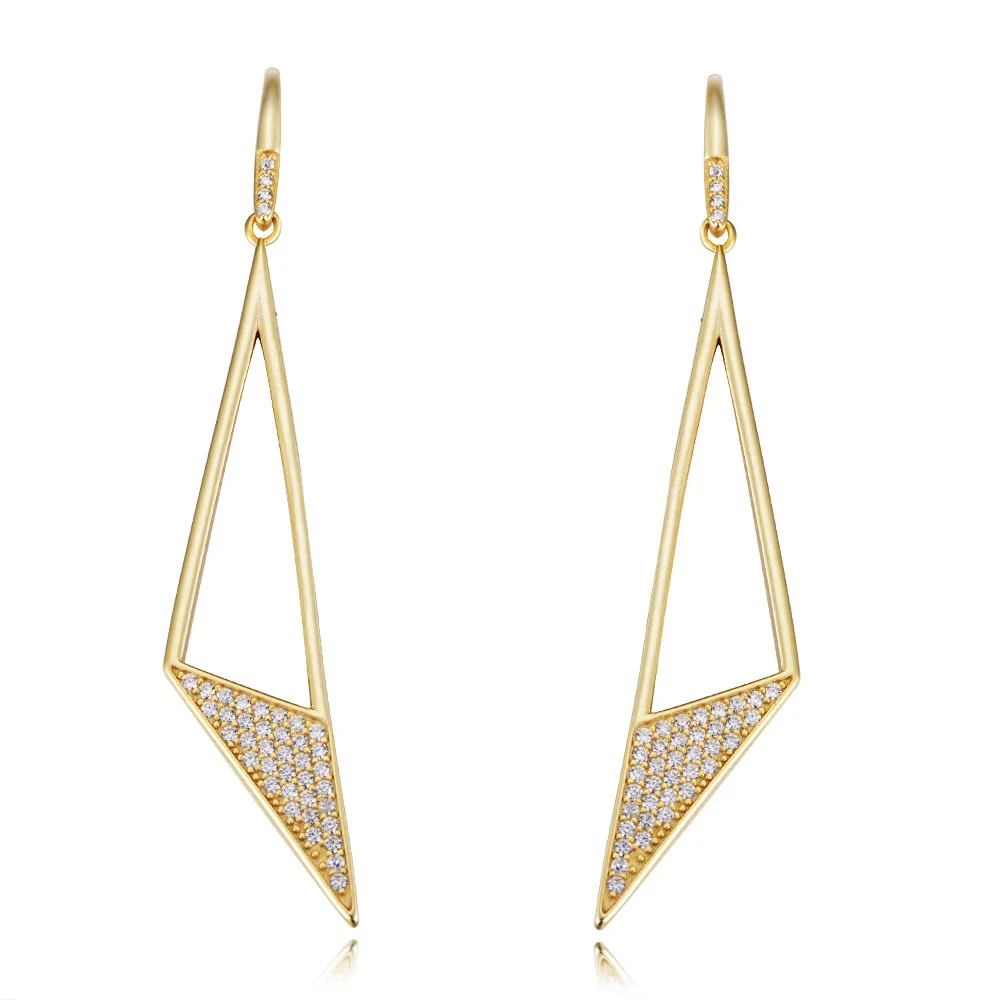 

S925 Sterling Silver Inlaid Zircon Wind Diamond Earrings Emerald Long Temperament Women's Geometric Triangle Opal Stone Blue