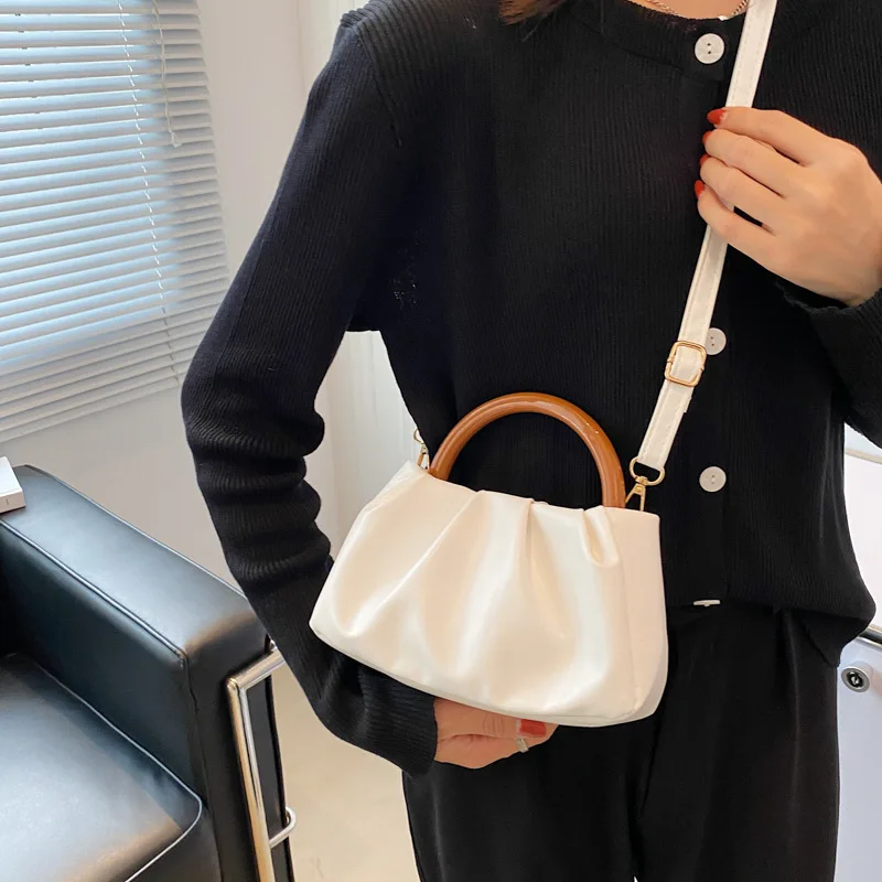 

Новый стиль, высокое качество, деревянная ручка, плиссированная женская маленькая сумка, модная удобная женская маленькая сумка для покупо...