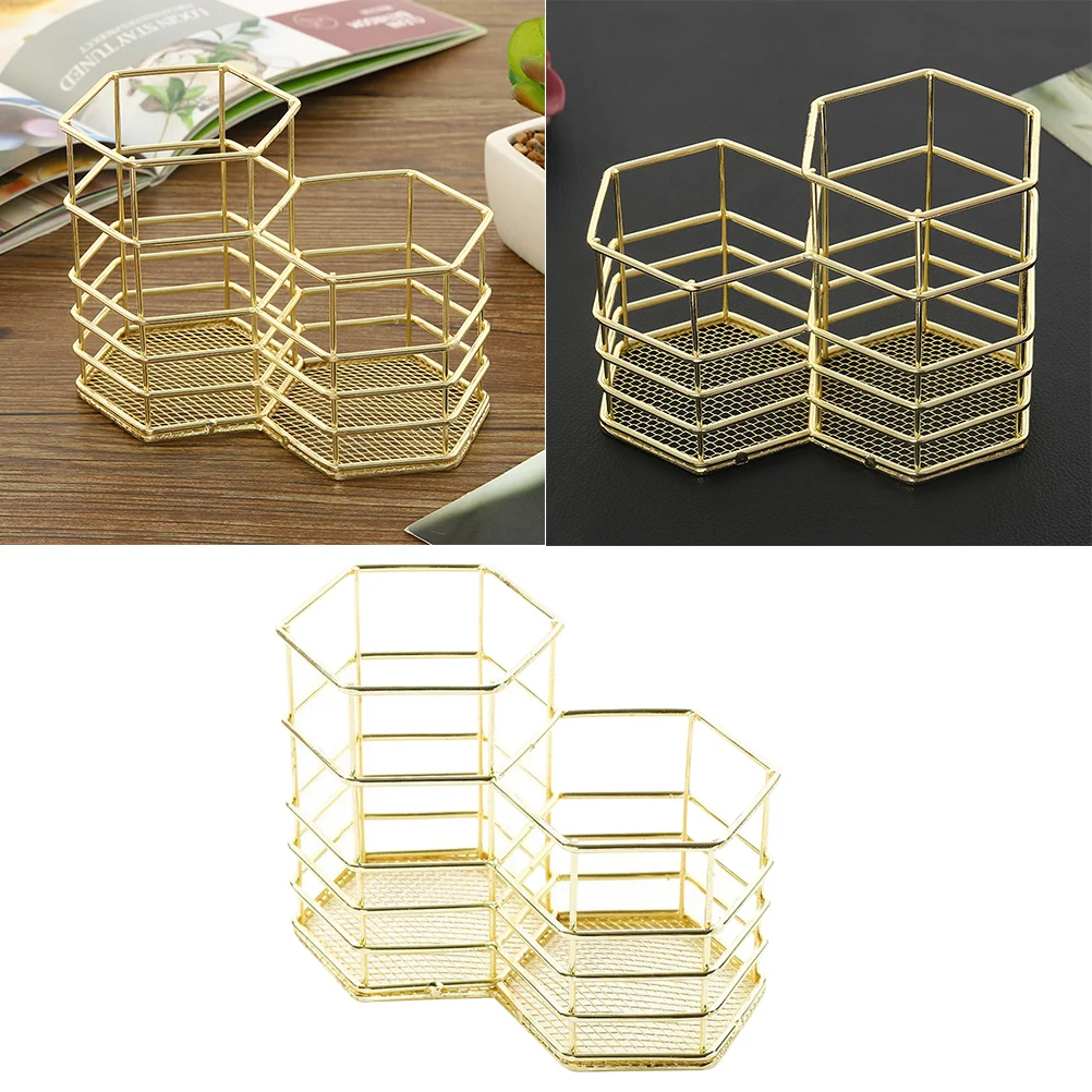 Round Office Table Pen Cup Desktop Storage Pens Holder Metal Makeup Brush