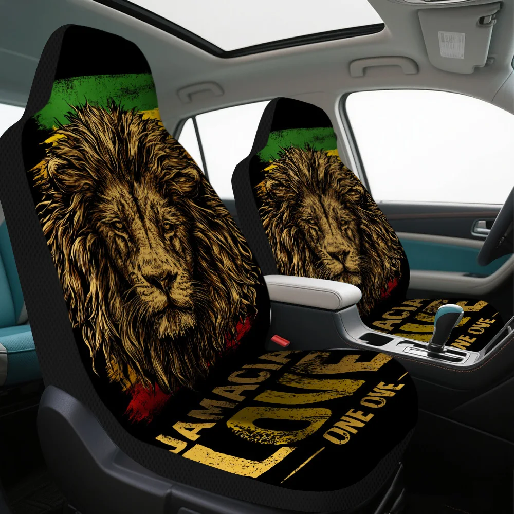 Фото Набор из 2 чехлов на автомобильные сиденья с тематикой Jamaica Lion Pride — стильный и высококачественный полный комплект, подходящий для большинства автомобилей, с функцией №4