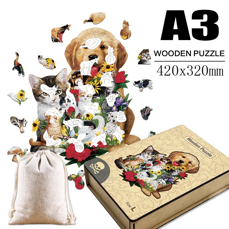

Деревянный пазл для взрослых, собака, кошка, кролик, обучающие игрушки для детей, подарок