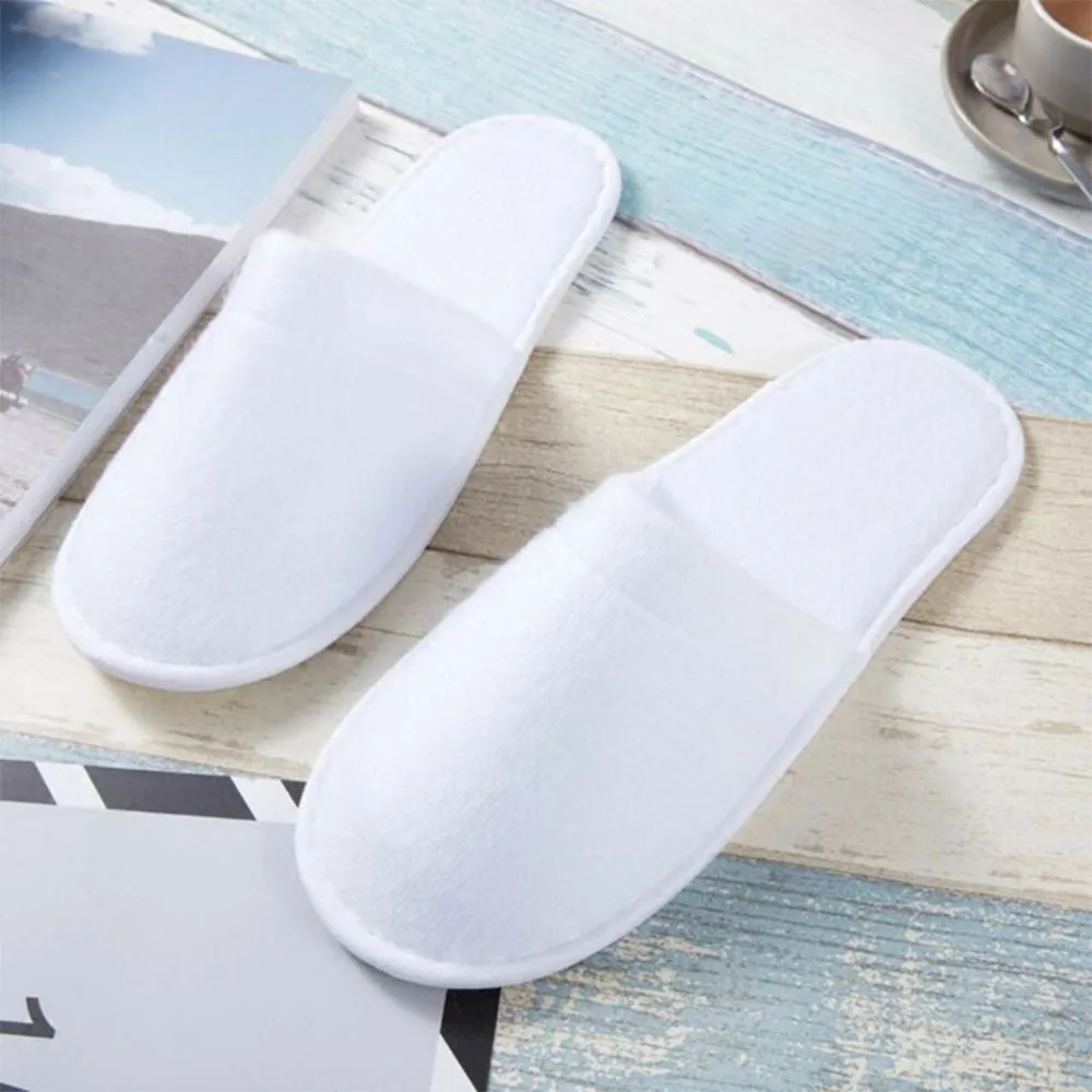 

10 Pairs SPA Hotel Guest Slippers Close Toe Disposable Type Polar Fleece For Travel/business Trips White Shoes