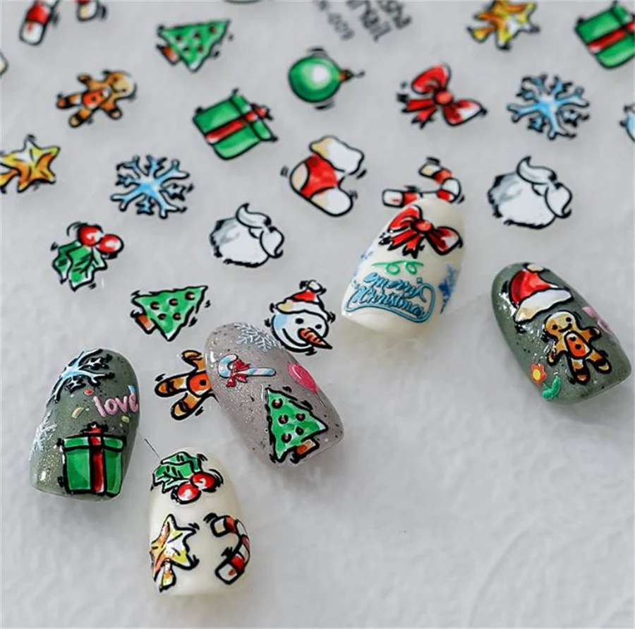 

5D Engraved Christmas Nail Art Stickers Snowman Xmas Trees Sweater Snowflakes Decals For Nails Winter DIY Manicure Decorations